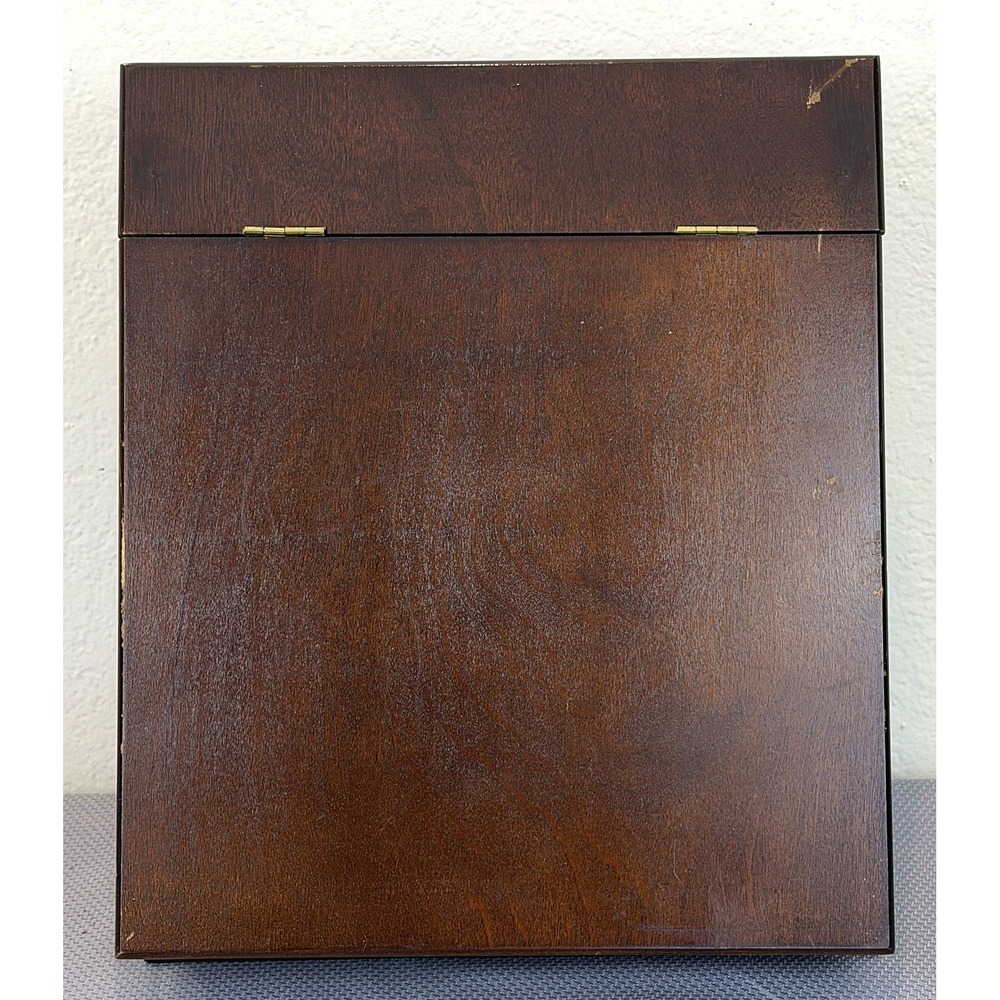 Vintage Wood Lap Desk Hinged Slant-Top Writing Box Mahogany Brown Good 13.5x11.5 - Picture 7 of 8